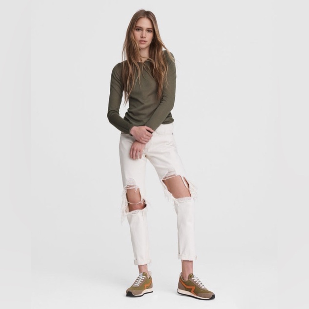 RAG & BONE Rosa Mid-Rise Boyfriend
Relaxed Fit Light Natural Ecru Jeans 25,26,27